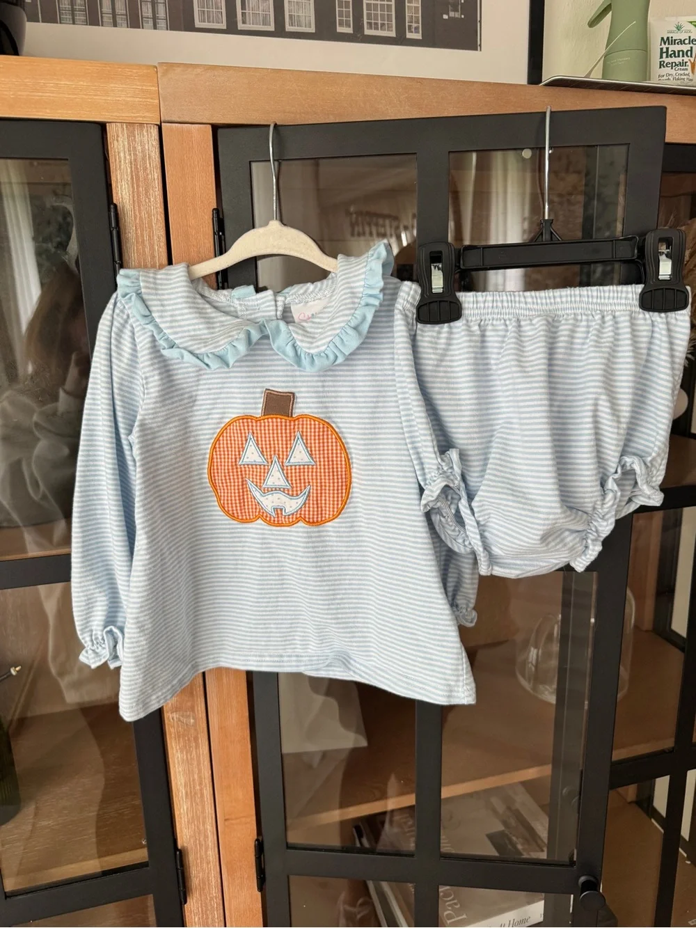 Stitchy Fish Pumpkin set Cutest Carving Applique Diaper long sleeve girl fall
